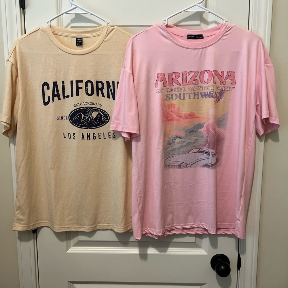SHEIN Cream and Pink Boxy Short Sleeve Tees